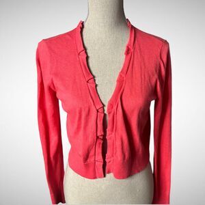 Ann Taylor Short Coral Open Front Cardigan Size Small